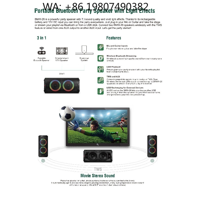 Woofer - Tragbare 6,5-Zoll-Aktivlautsprecherbox mit Frontwoofer und LED-Beleuchtung,