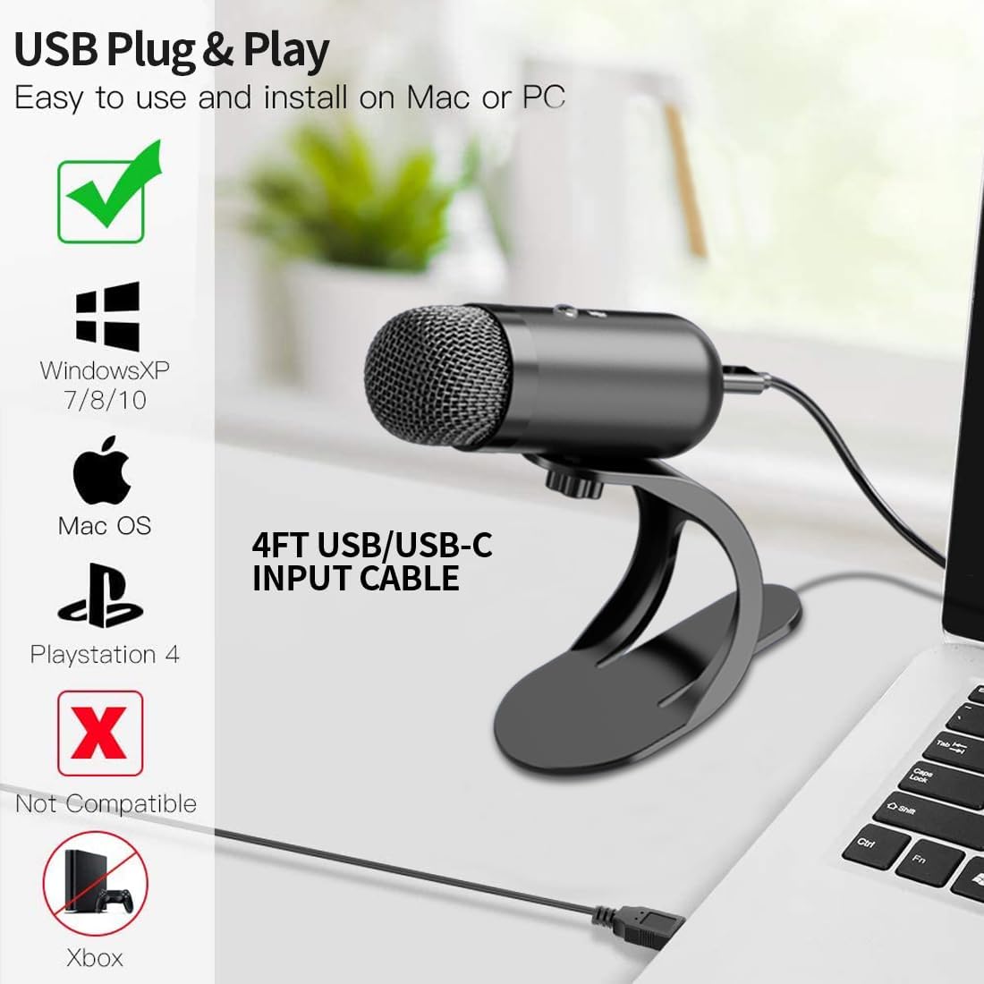 Microphone Capsule - Professionelles USB-Kondensatormikrofon für Konferenzen, Desktop-Plug-and-Play-Gaming-Mikrofon für